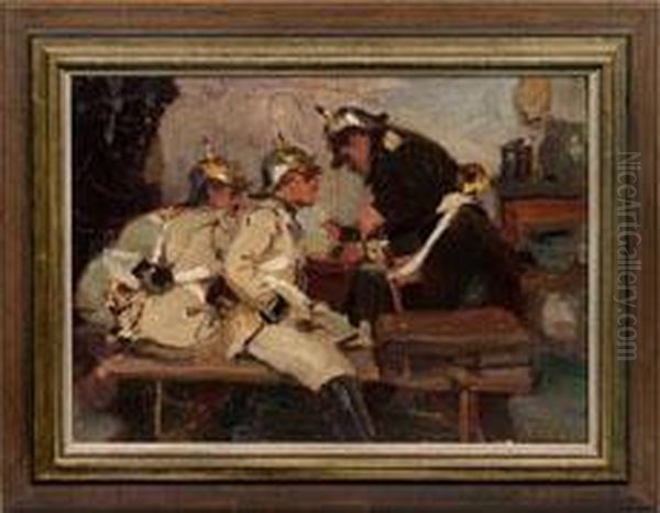 Preusische Kurassiere In Der Stube Oil Painting by Friedrich Fehr