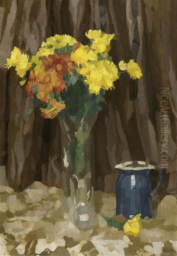 Floral Still Life Oil Painting by Fritz Feigler