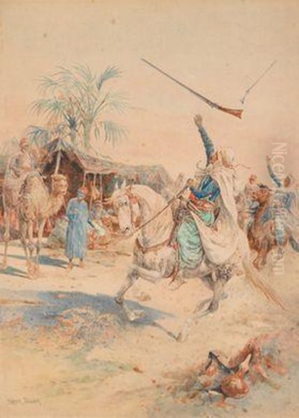 Ankunft Der Reiter Im Lager Oil Painting by Feller, Frank