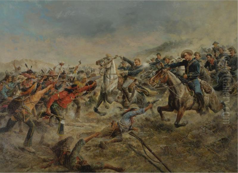 Charge Of The Seventh Cavalry Oil Painting by Feller, Frank