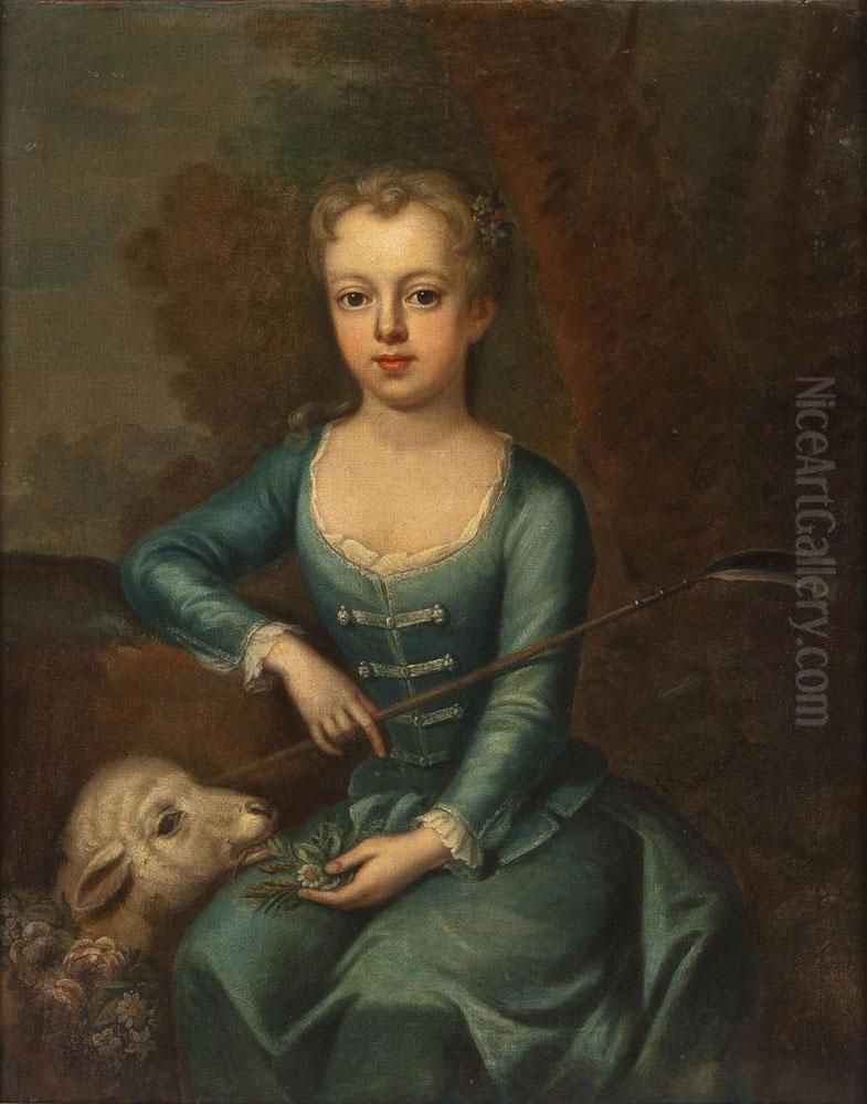 Madchen Mit Reitgerte Futtert Ein Schaf Oil Painting by James Fellowes