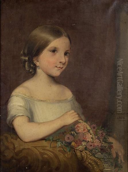 Fillette A La Corbeille De Fleur Oil Painting by Vincent Feraud
