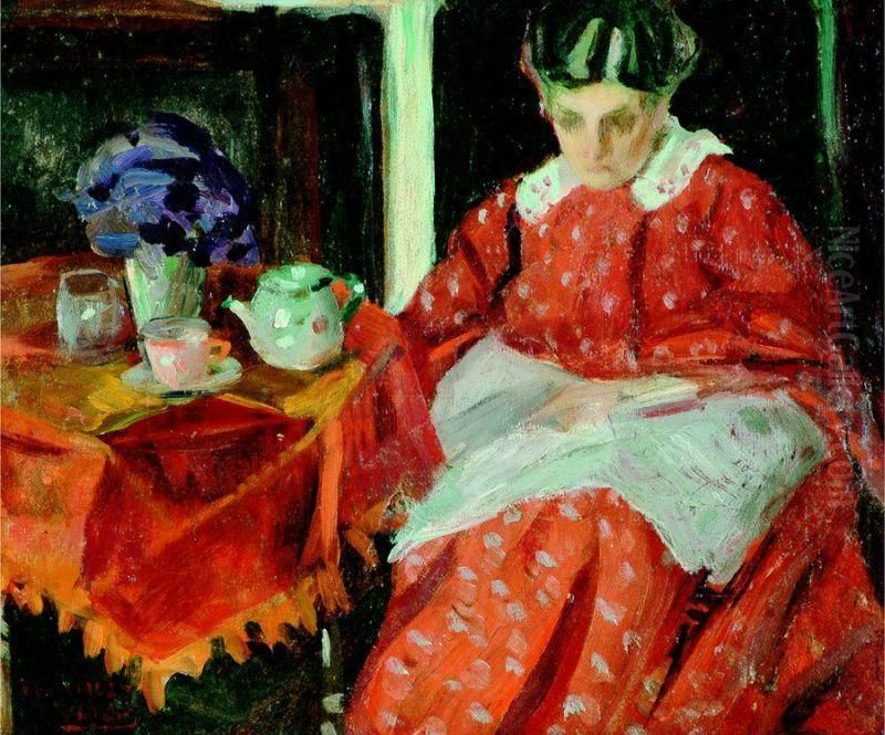 Olvaso No Oil Painting by Valer Ferenczy