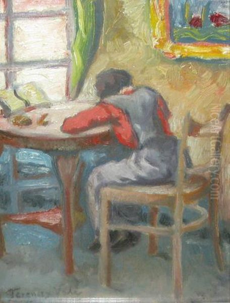 La Masa De Scris Oil Painting by Valer Ferenczy