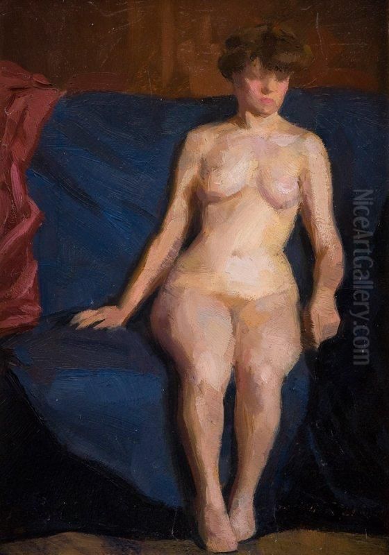 Akt Kek Draperian Oil Painting by Valer Ferenczy