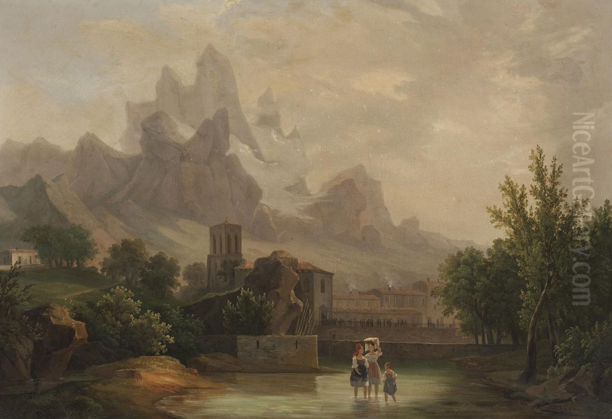 Paesaggio Con Figure Oil Painting by Alessandro Fergola