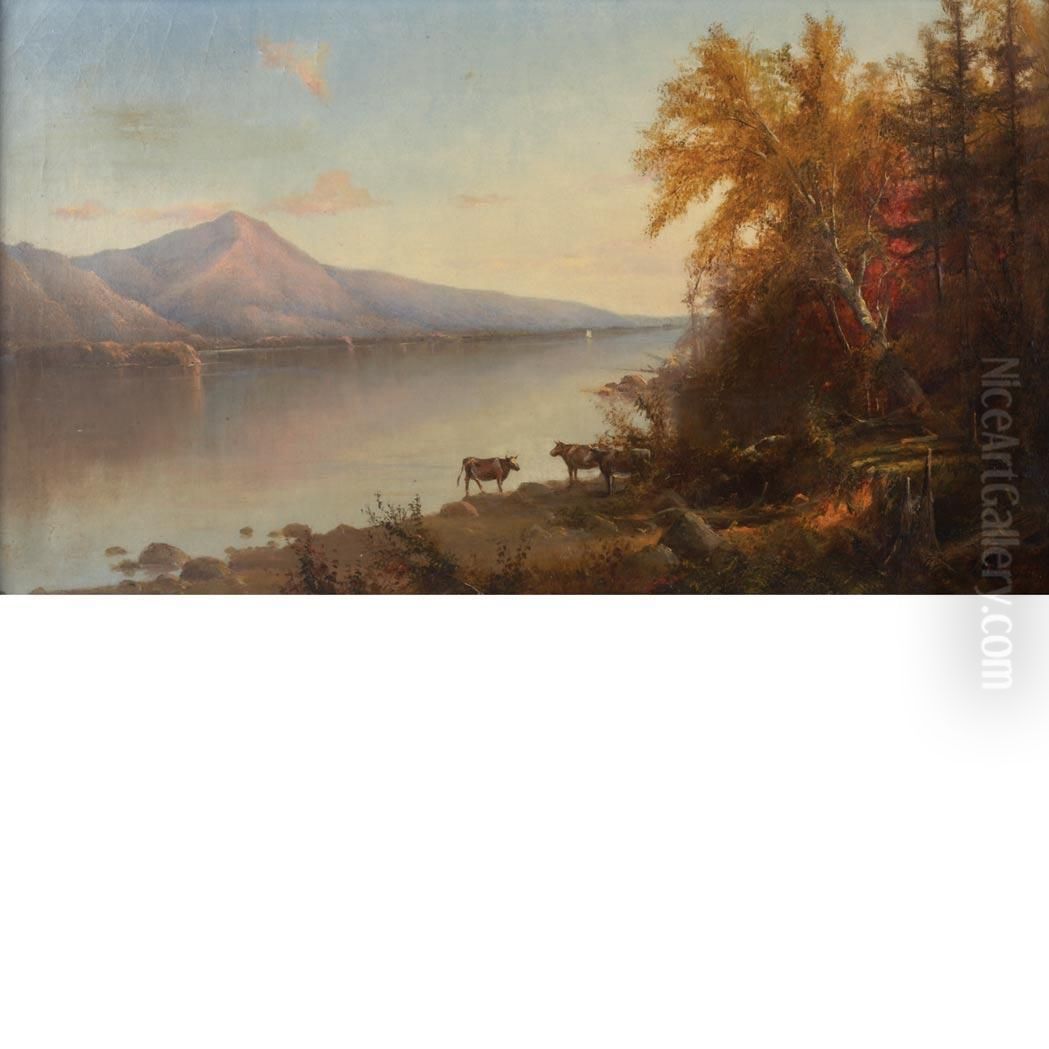 Hudson River Landscape At Glens Falls Oil Painting by Henry Augustus Ferguson