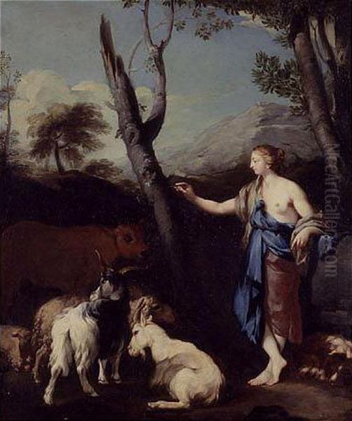 A Shepherdess In A Landscape Oil Painting by Francesco Fernandi