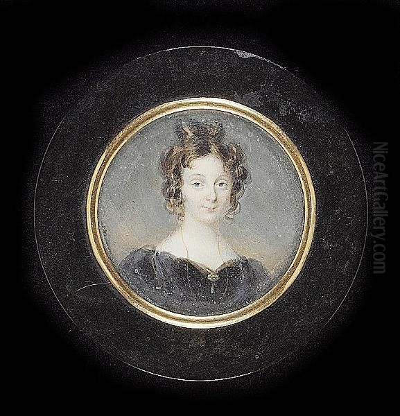 Lady Augusta Fox, Wearing Black Dress And Gold Strand Necklace Oil Painting by Francois Ferriere