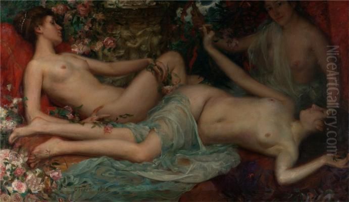 Tre Nudi Oil Painting by Cesare Ferro