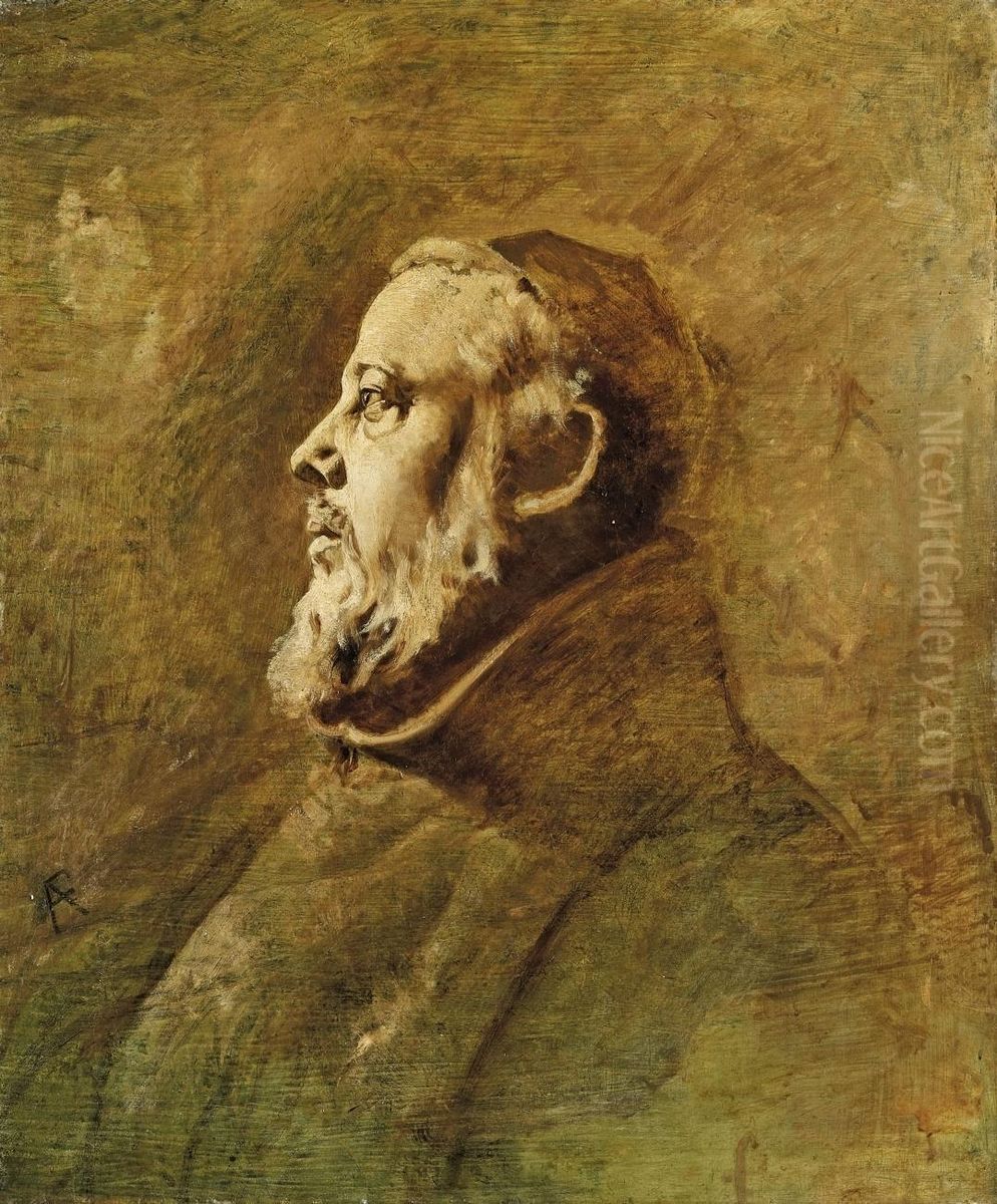 Brustbildnis Eines Monchsim Profil Nach Links Oil Painting by Anselm Friedrich Feuerbach