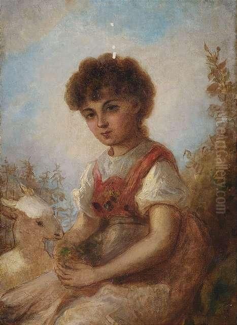 Young Girl With A Goat Oil Painting by Anselm Friedrich Feuerbach