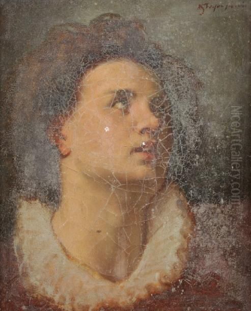 Portrait De Jeune Femme Etude Oil Painting by Francois Nicolas Augustin Feyen-Perrin
