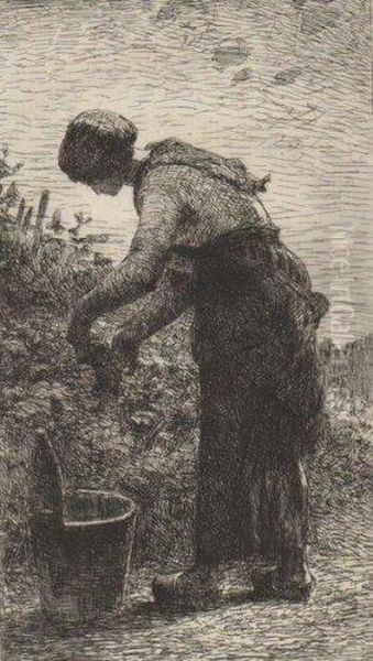 Cueilleuse De Raisins Oil Painting by Francois Nicolas Augustin Feyen-Perrin