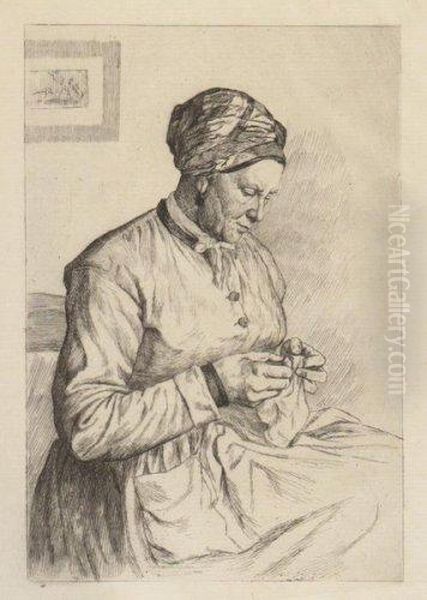 La Couseuse Oil Painting by Francois Nicolas Augustin Feyen-Perrin