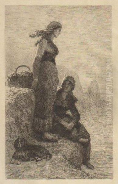 Les Filles Du Pecheur Oil Painting by Francois Nicolas Augustin Feyen-Perrin