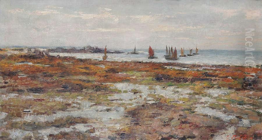 'les Bateaux Huitriers A Cancal' Oil Painting by Georges Fichefet