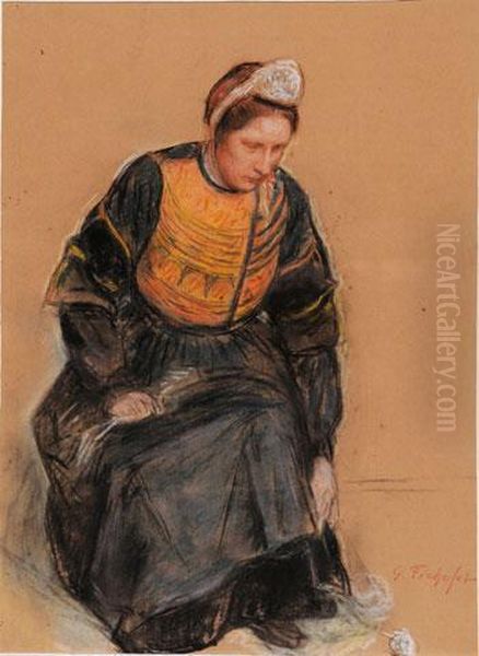 Bigoudene Oil Painting by Georges Fichefet