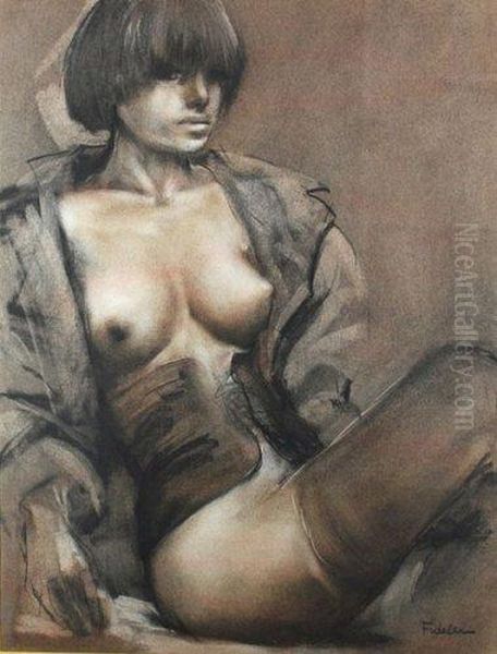 Pin Up Au Corset Oil Painting by Bernard Fiedler