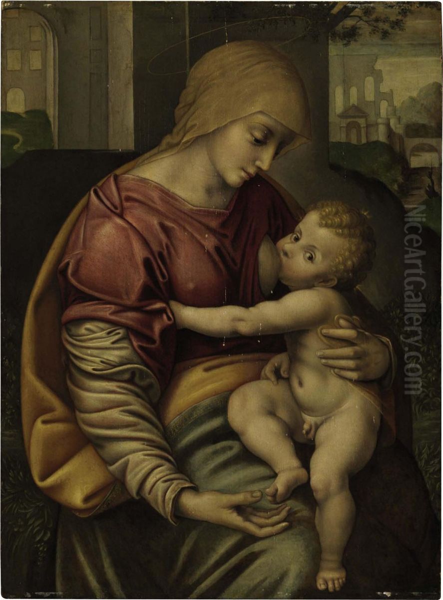 The Madonna Nursing The Christ Child Oil Painting by Girolamo Figino