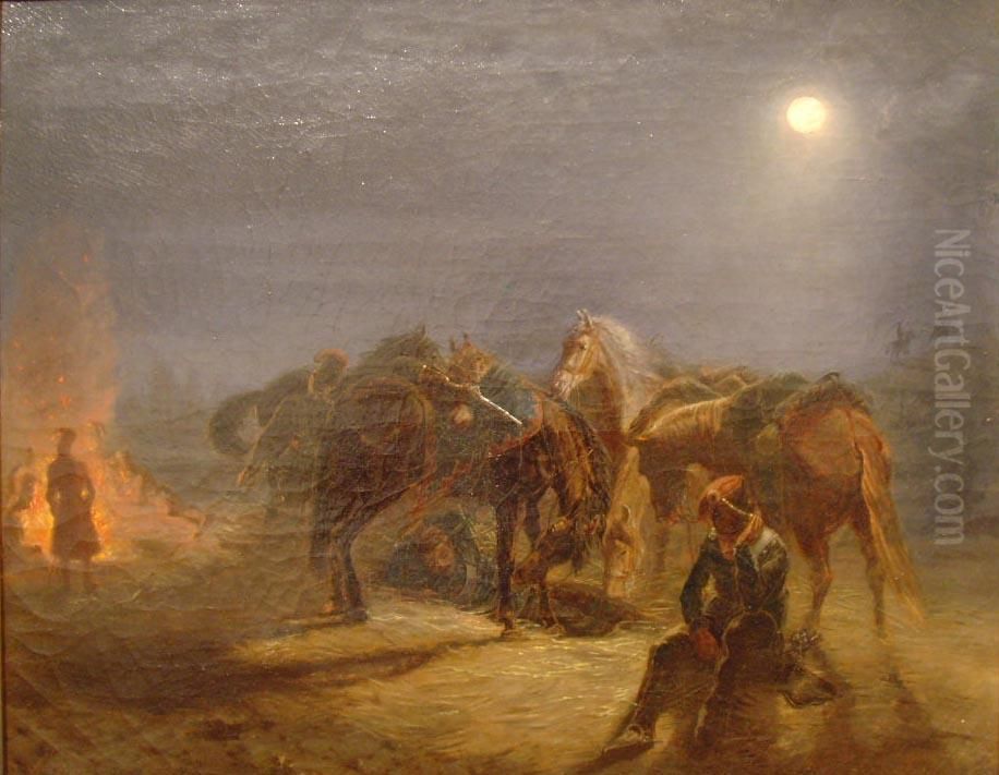 Nachtliche Reiterrast Am Feuer Oil Painting by Otto Fikentscher