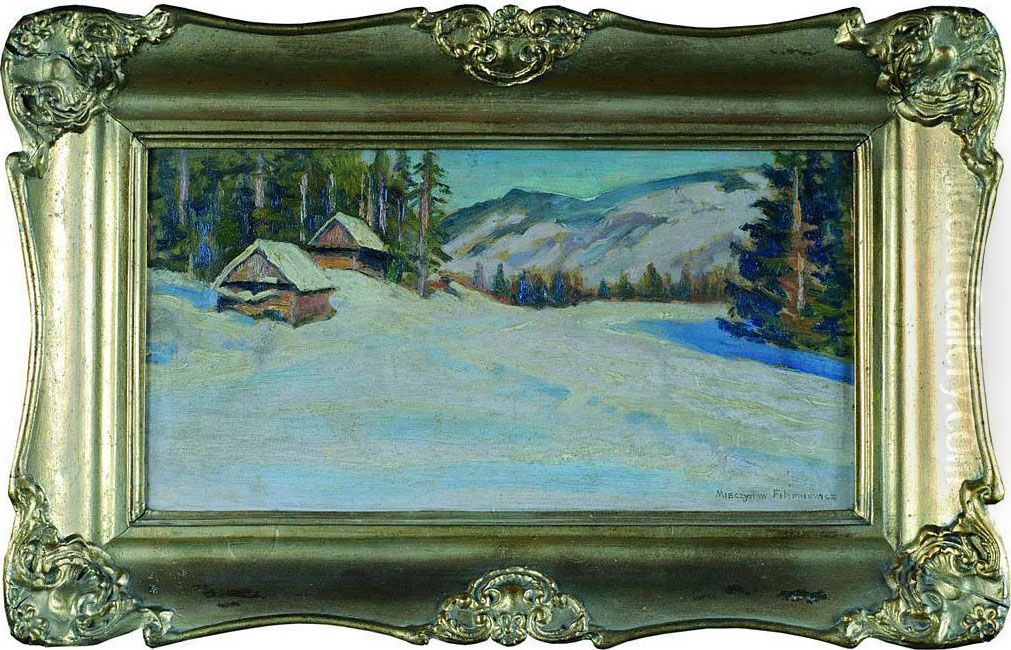 Pejzaz Gorski Z Szalasami Oil Painting by Mieczyslaw Filipkiewicz