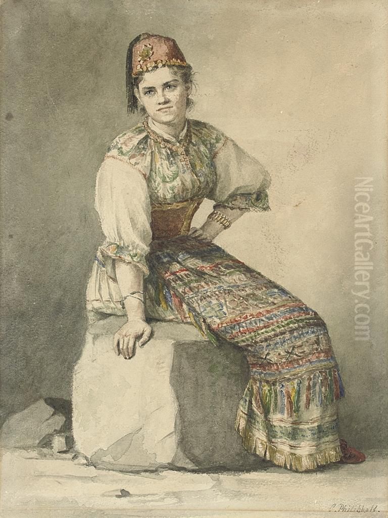 A Crimean Girl In Traditional Costume Oil Painting by Konstantin Nikolaevich Filipov