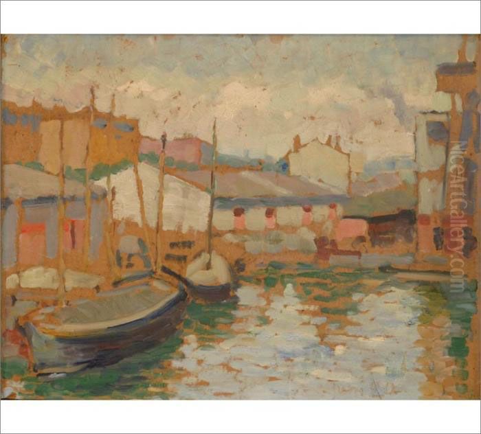 Harbour Oil Painting by Alfred William Finch