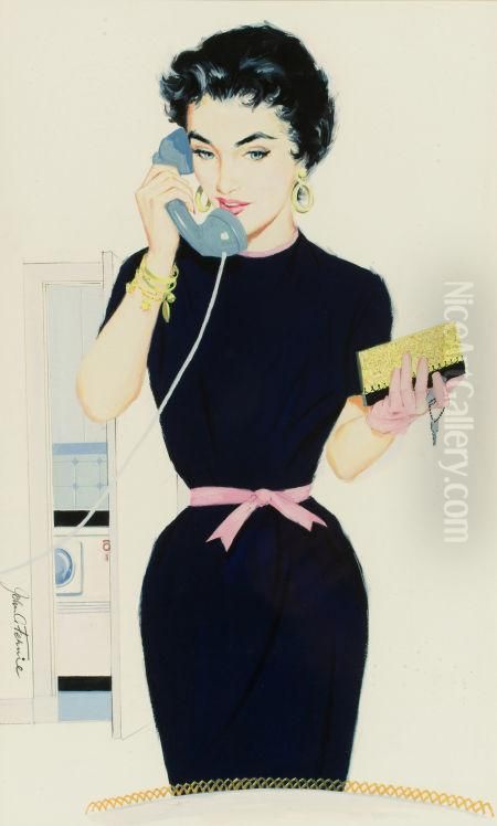 Pin-up On The Phone Oil Painting by John Finnie