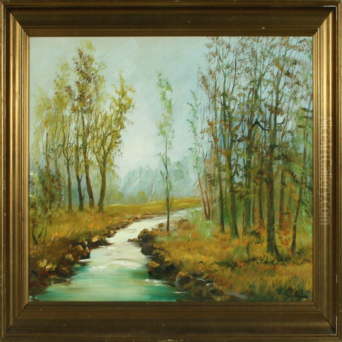 Edge Of A Wood With Abrook Oil Painting by Edmund Fischer