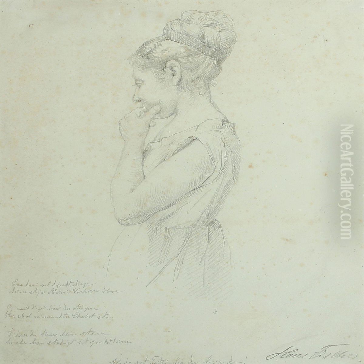 Portrait Of A Young Woman And Verse Oil Painting by Hans Christian Fischer