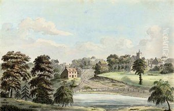 View Of Appuldurcombe, Isle Of Wight; And View Of The Village Ofcalborne, Isle Of Wight Oil Painting by John (Bishop of Salisbury) Fisher