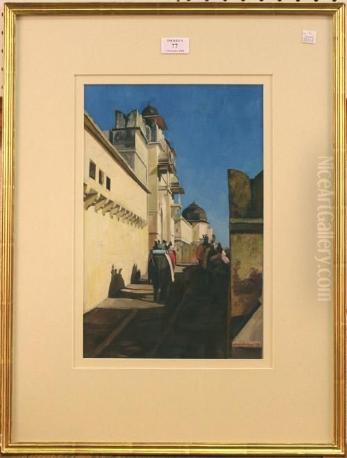 Approaching The Amber Fort, Elephants Returning From Their Trade Oil Painting by John (Bishop of Salisbury) Fisher