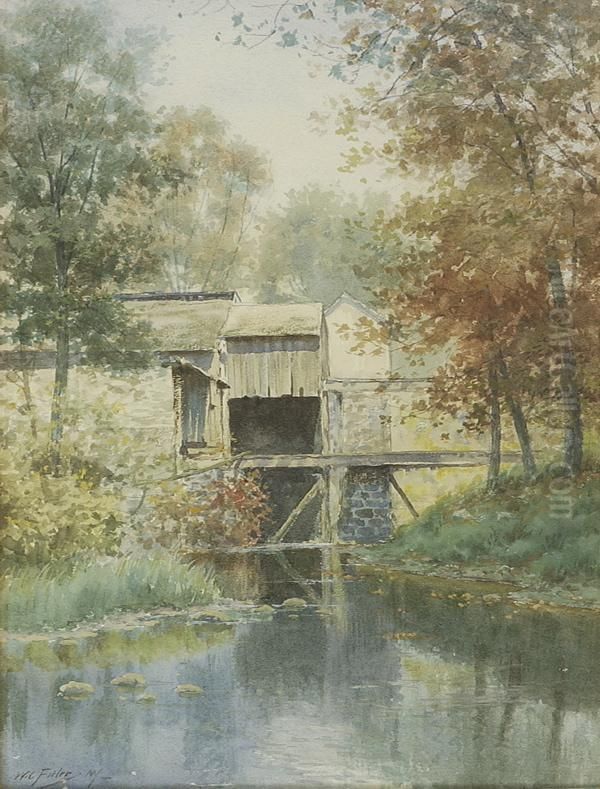 New York Riverlandscape Oil Painting by William Crothers Fitler