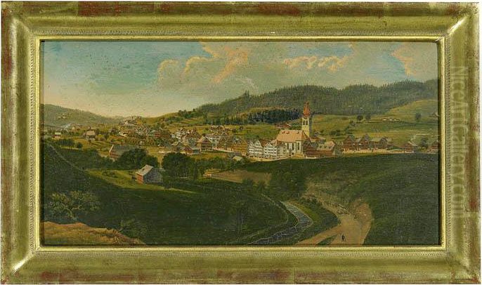 Buhler. Kanton Appenzell Ausserrhoden. Gesamtansicht Von Sudosten, Um 1840. Oil Painting by Johann Ulrich Fitzi