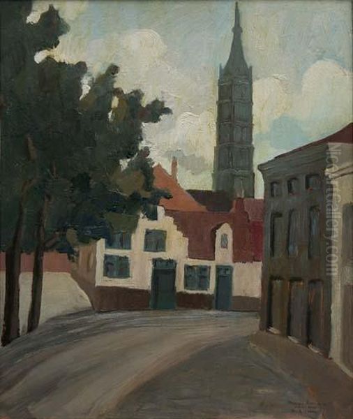 Bruges Place De La Digue Oil Painting by Napoleone G. Fiumi
