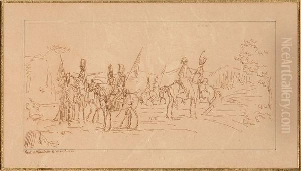 La Halte Des Cavaliers Oil Painting by Paul Flandrin