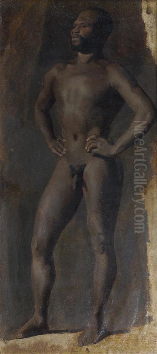 Academie D'homme Noir Oil Painting by Paul Flandrin