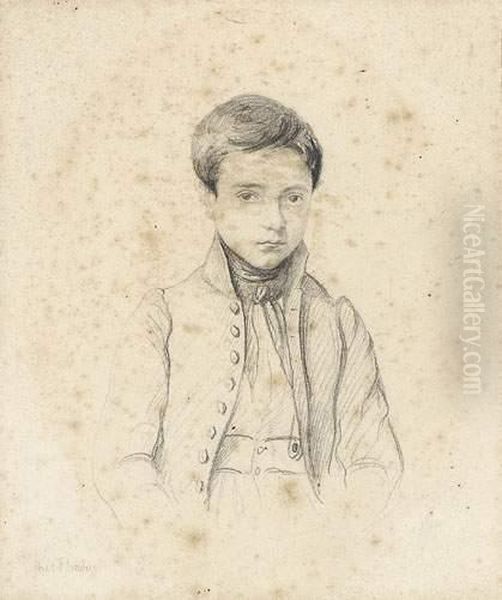 Portrait En Buste D'un Jeune Garcon. Oil Painting by Paul Flandrin