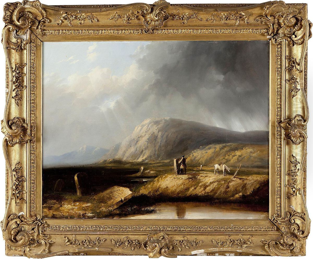 Highland Landscape With Horseman By Stone Oil Painting by John Fleming