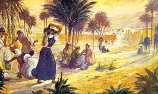 A La Fontaine Oil Painting by Marcel Paul Fleury