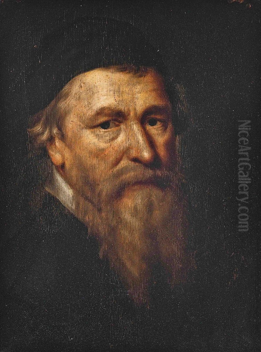 Portrait Of A Gentleman, Bust-length, In A Black Skull Cap Oil Painting by Govert Teunisz. Flinck