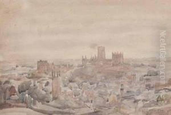 Panoramic View Of Durham Looking Towards The Cathedral Oil Painting by Robert Purves Flint