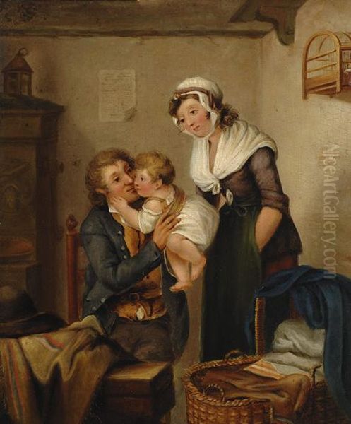 Father, Mother And Child Oil Painting by Abraham Wilhelm Floh
