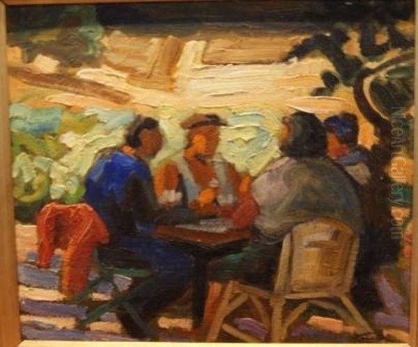 Les Joueurs De Cartes Oil Painting by Piero Focardi Del Garda