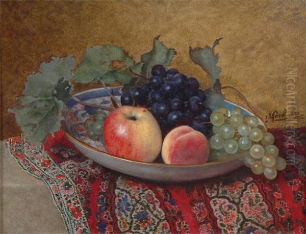 Still Life Of A Bowl Of Fruit On A Persian Carpet Oil Painting by Anton Fock