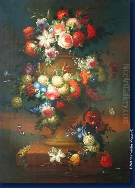 Bouquet De Fleurs Sur Une Colonne Oil Painting by Robert Folville