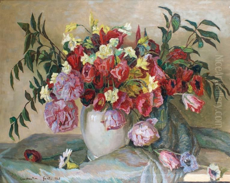Vase De Fleurs Oil Painting by Constantin Font