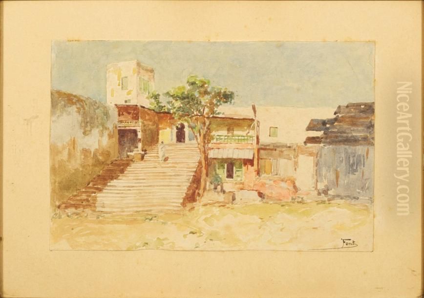 Sidi Bou Said, Le Cafe Des Nattes Oil Painting by Constantin Font