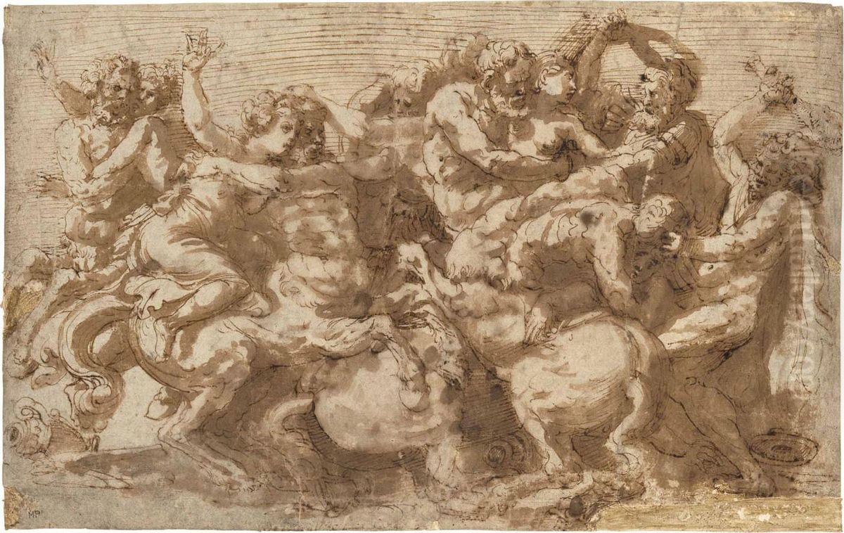 The Battle Of The Lapiths And Centaurs Oil Painting by Prospero Fontana